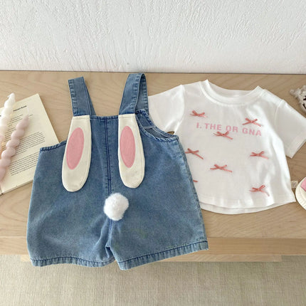 キッズオーバーオール うさ耳しっぽ デニム サスペンダーパンツ サロペット - mamahalo shop - オーバーオール - ベビー服 - 子供服 - 男の子 - 女の子