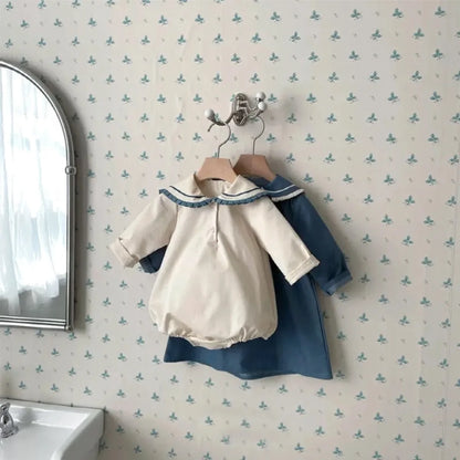 -ベビーロンパース マリンスタイルネイビーセーラーカラー長袖ボディスーツ 2カラー - mamahalo shop - 長袖ロンパース -  べビー服 - 子供服 - 男の子 - 女の子