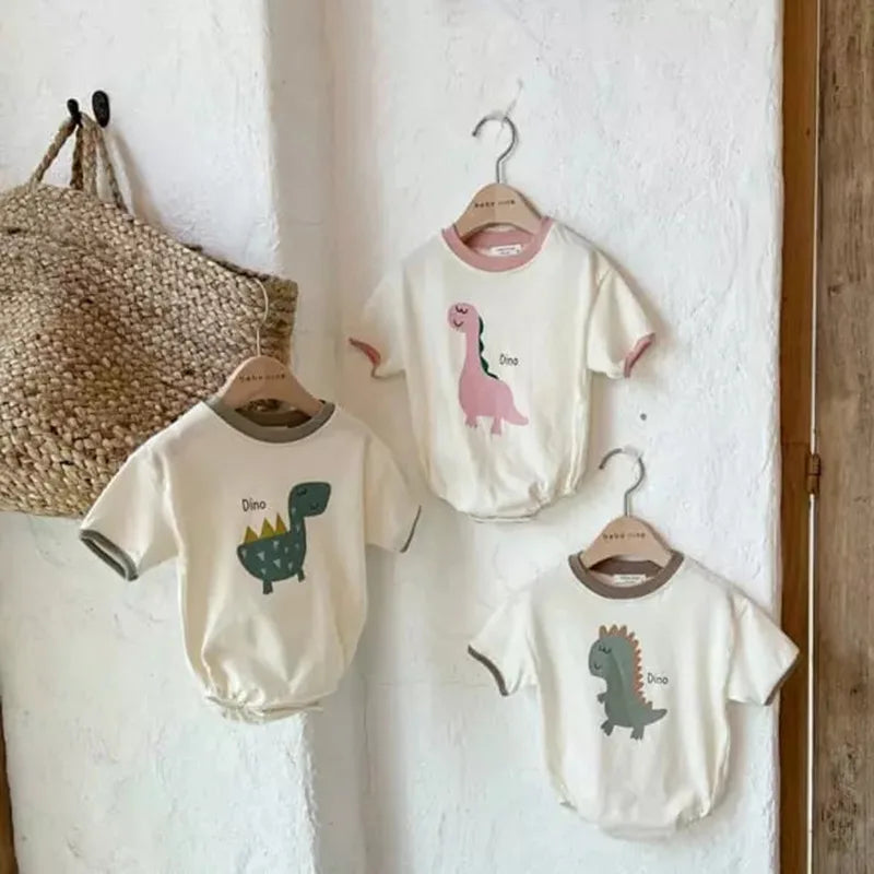 -ベビーロンパース 恐竜ダイナソープリント 半袖ボディスーツ 3カラー【mh0005167】 - mamahalo shop - 半袖ロンパース -  べビー服 - 子供服 - 男の子 - 女の子