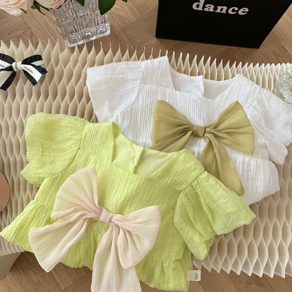 -ベビーロンパース 半袖リボンボディスーツ 2カラー【mh0005061】 - mamahalo shop - 半袖ロンパース -  べビー服 - 子供服 - 男の子 - 女の子