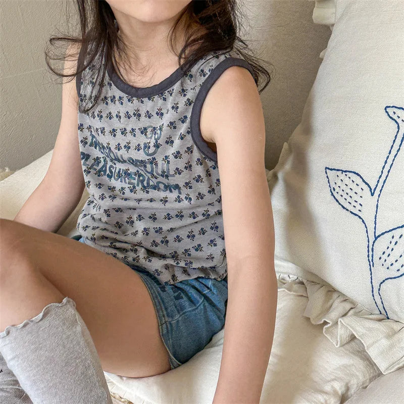 -キッズトップス タンクトップ ノースリーブTシャツ スマイルプリント 2カラー【mh0005815】 - mamahalo shop - タンクトップ・キャミソール・ノースリーブトップス -  べビー服 - 子供服 - 男の子 - 女の子