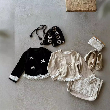 -キッズトップス リボン裾袖フリル長袖Tシャツ 2カラー【mh0007320】 - mamahalo shop - 長袖Tシャツ -  べビー服 - 子供服 - 男の子 - 女の子