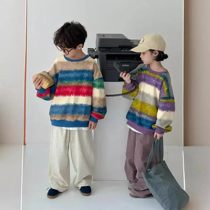 -キッズトップス カラフルボーダー長袖Tシャツ 2カラー【mh0007130】 - mamahalo shop - 長袖Tシャツ -  べビー服 - 子供服 - 男の子 - 女の子