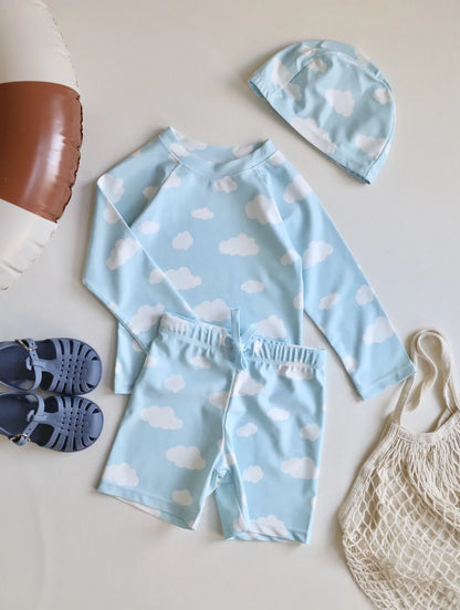 -キッズ水着 セパレートセット 長袖トップス+ショートパンツ ボーイズ ラッシュガード スイムウェア【mh0006162】 - mamahalo shop - ベビー用水着 -  べビー服 - 子供服 - 男の子 - 女の子