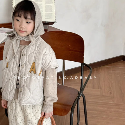 キッズベスト レターロゴ刺繍キルティングビッグシルエットベスト - mamahalo shop - ベスト -  べビー服 - 子供服 - 男の子 - 女の子