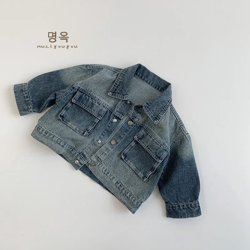 -キッズアウター ルーズデニムジャケットGジャン【mh0007379】 - mamahalo shop - ショートコート・ジャケット・ジャンパー -  べビー服 - 子供服 - 男の子 - 女の子