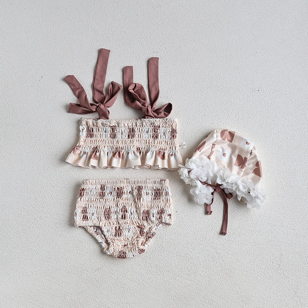 -ベビー 水着 ワンピース ビキニ セパレート レトロフラワー スイムウェア ガールズ【mh0002436】 - mamahalo shop - ベビー用水着 -  べビー服 - 子供服 - 男の子 - 女の子