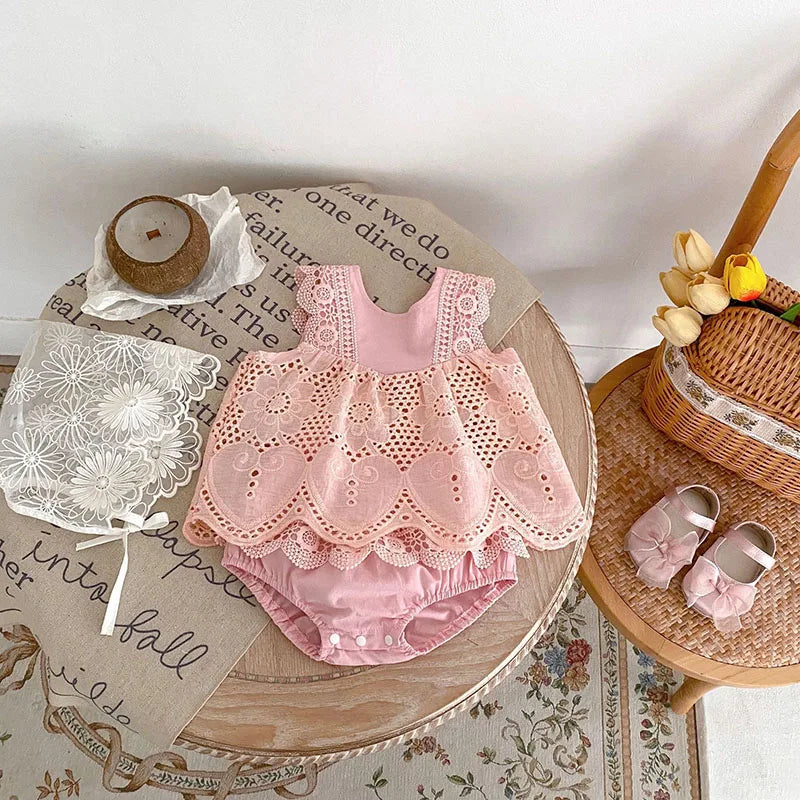 -ベビーセットアップ 2点セット レース ノースリーブブラウス+ブルマパンツ 2カラー【mh0006523】 - mamahalo shop - ノースリーブセットアップ -  べビー服 - 子供服 - 男の子 - 女の子