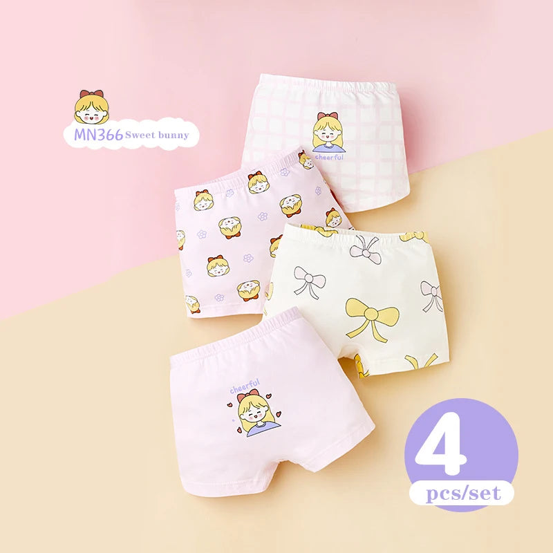 -キッズショーツ 女の子下着 ガールズパンツ アンダーウェア 4枚セット ピンクうさぎ ボクサーブリーフ【mh0005805】 - mamahalo shop - 幼児用下着 -  べビー服 - 子供服 - 男の子 - 女の子