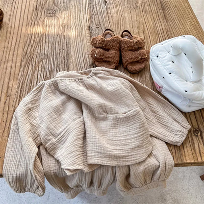 -キッズ セットアップ ナチュラル シンプル ルーズ 長袖 トップス パンツ パジャマ - mamahalo shop - 長袖セットアップ -  べビー服 - 子供服 - 男の子 - 女の子