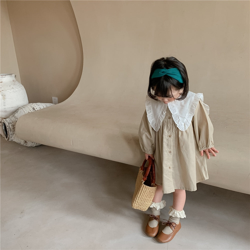 -キッズ ビッグ襟 チェック 無地 ワンピース 2スタイル【mh0002900】 - mamahalo shop - 長袖ワンピース -  べビー服 - 子供服 - 男の子 - 女の子