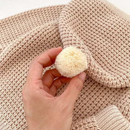 -ベビー ニットフーディ ブルマパンツ 単品 ぽんぽん フード付きパーカー ベージュ ユニセックス 男の子 女の子【mh0002827】 - mamahalo shop - カーディガン・パーカー -  べビー服 - 子供服 - 男の子 - 女の子