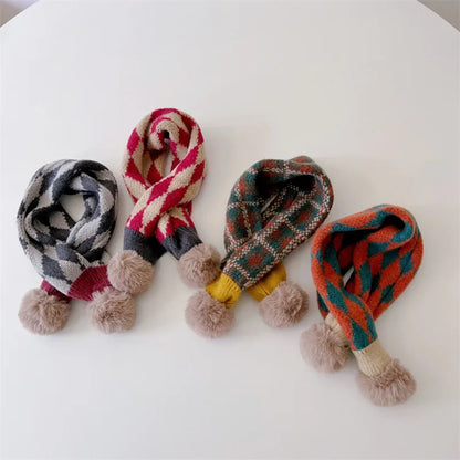 -キッズマフラー ぽんぽん付きネックウォーマー アーガイルチェック ユニセックス 男の子 女の子 子供服【mh0003397】 - mamahalo shop - ネックウォーマー -  べビー服 - 子供服 - 男の子 - 女の子