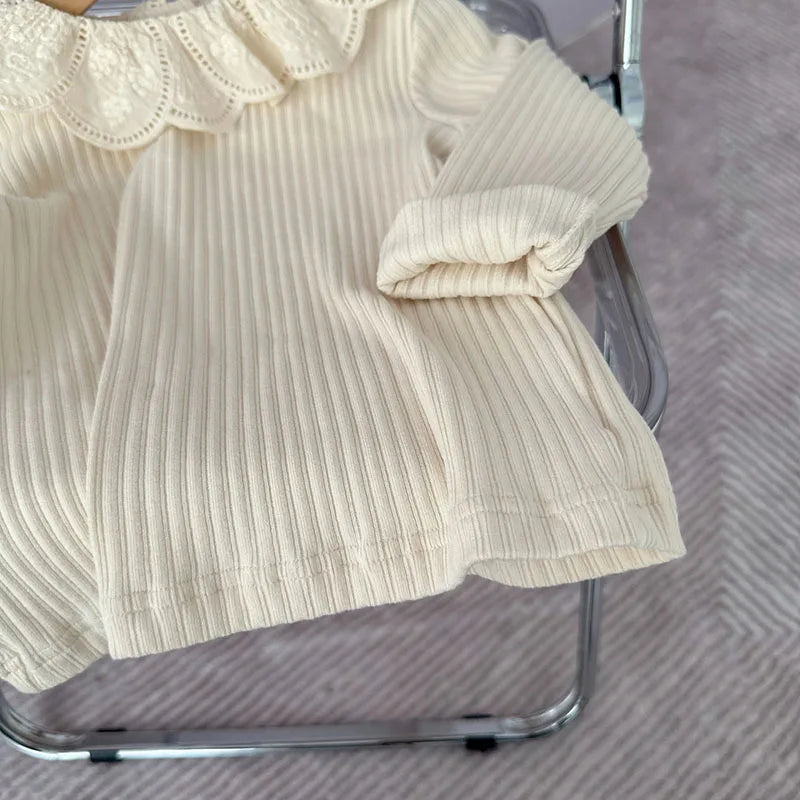 -キッズトップス 長袖Tシャツ レース襟カットソー ベージュ/コーヒー/2カラー【mh0004097】 - mamahalo shop - 長袖Tシャツ -  べビー服 - 子供服 - 男の子 - 女の子