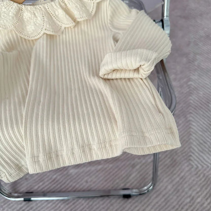 -キッズトップス 長袖Tシャツ レース襟カットソー ベージュ/コーヒー/2カラー【mh0004097】 - mamahalo shop - 長袖Tシャツ -  べビー服 - 子供服 - 男の子 - 女の子