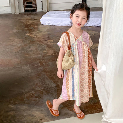 -キッズワンピース 半袖ワンピース ルーミーデザイン アラベスク柄プリント【mh0005802】 - mamahalo shop - 半袖ワンピース -  べビー服 - 子供服 - 男の子 - 女の子