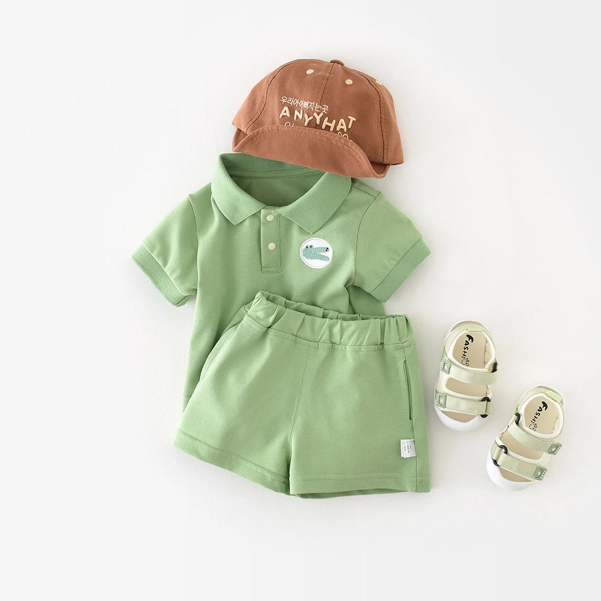 -ベビーセットアップ 2点セット 半袖ポロシャツ+ショートパンツ 2カラー - mamahalo shop - 半袖セットアップ -  べビー服 - 子供服 - 男の子 - 女の子