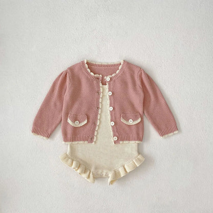 -ベビーカーディガン/ロンパース ニットジャケット/サスペンダーボディスーツ フリル - mamahalo shop - カーディガン・パーカー -  べビー服 - 子供服 - 男の子 - 女の子