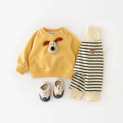 -ベビートップス 長袖スウェットシャツ ボーダー/無地 アニマルアップリケ - mamahalo shop - 長袖Tシャツ -  べビー服 - 子供服 - 男の子 - 女の子