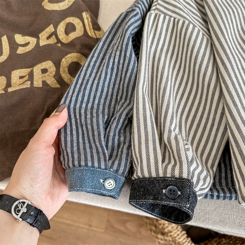 -キッズ ストライプ 長袖 シャツ ブラウス ボーイズ - mamahalo shop - 長袖シャツ・ブラウス -  べビー服 - 子供服 - 男の子 - 女の子