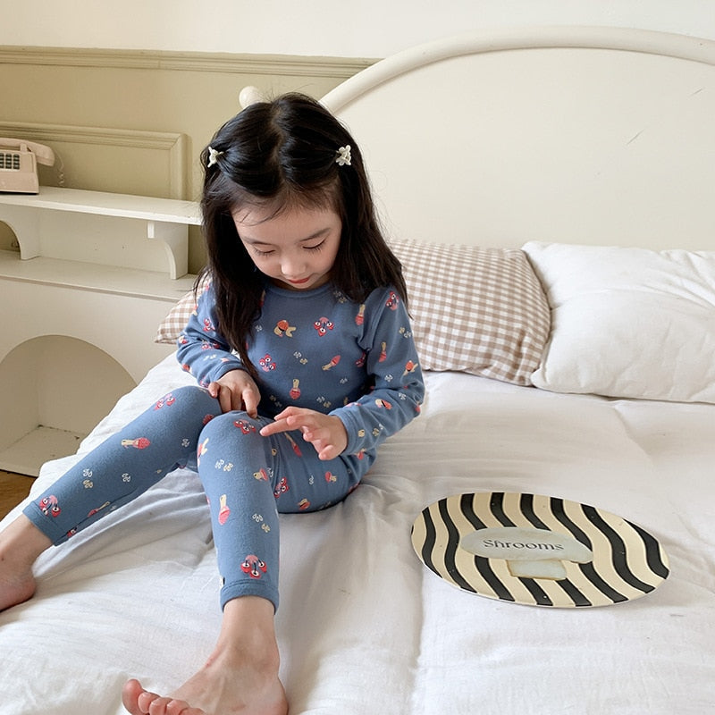 -キッズ プリント 長袖 パジャマ セット くま ベア チェック フラワー ライオン 恐竜 ユニセックス - mamahalo shop - 長袖セットアップ -  べビー服 - 子供服 - 男の子 - 女の子