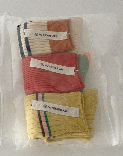 -ベビー キッズ おしゃれ ボーダー ソックス 靴下 3足 セット【mh0002580】 - mamahalo shop - ベビー用靴下・タイツ -  べビー服 - 子供服 - 男の子 - 女の子