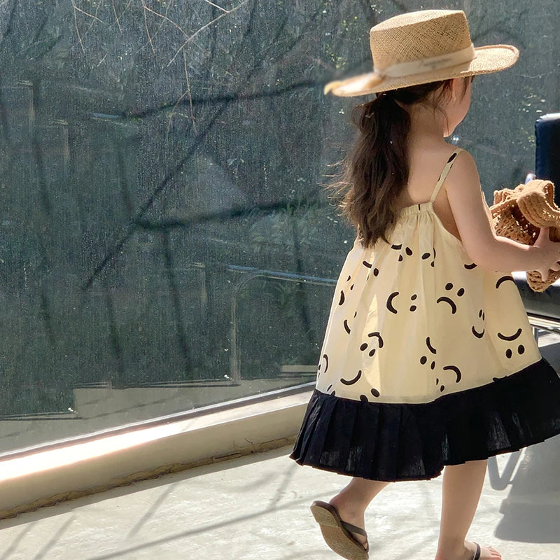 -キッズワンピース スマイルプリント キャミソールプリーツスカートドッキングワンピース【mh0005955】 - mamahalo shop - ノースリーブワンピース -  べビー服 - 子供服 - 男の子 - 女の子