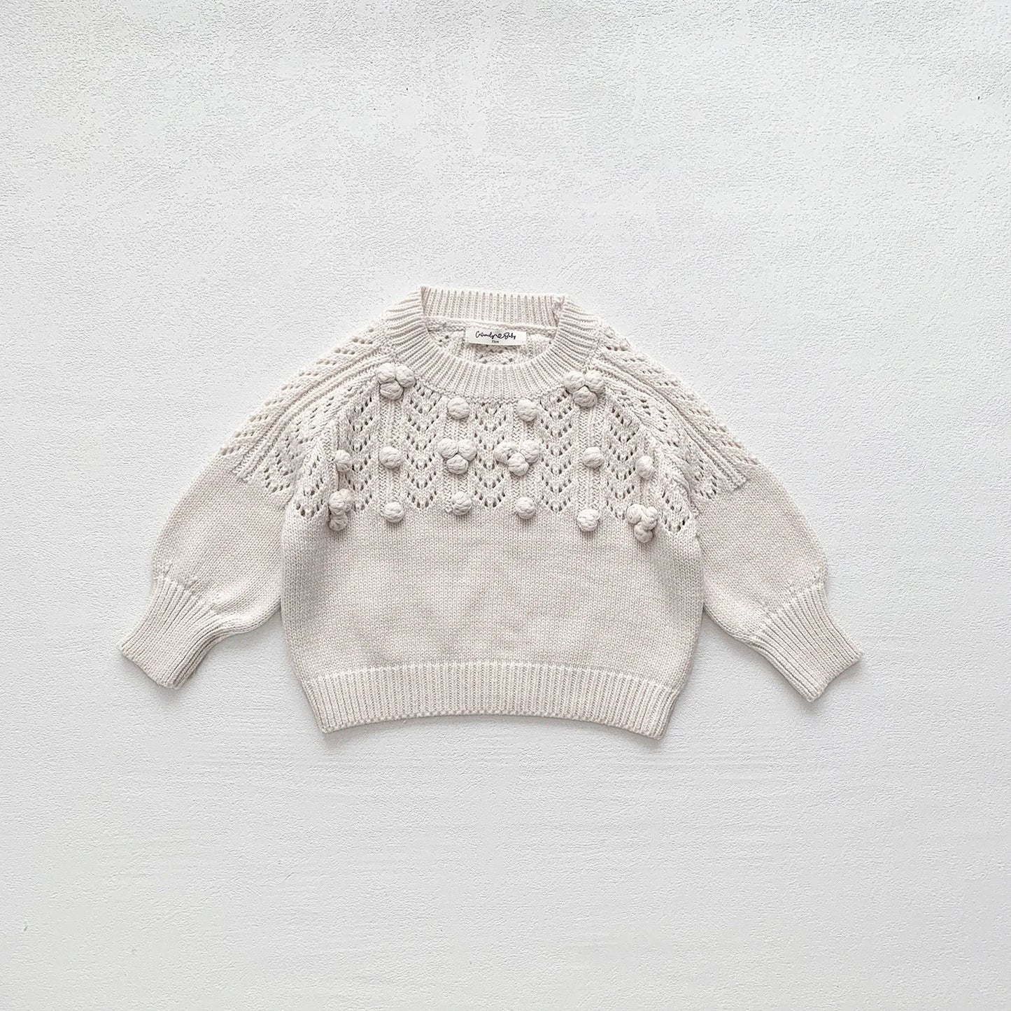 -ベビーキッズトップス レースニットぽんぽんセータートップス 2カラー - mamahalo shop - ニット・セーター -  べビー服 - 子供服 - 男の子 - 女の子