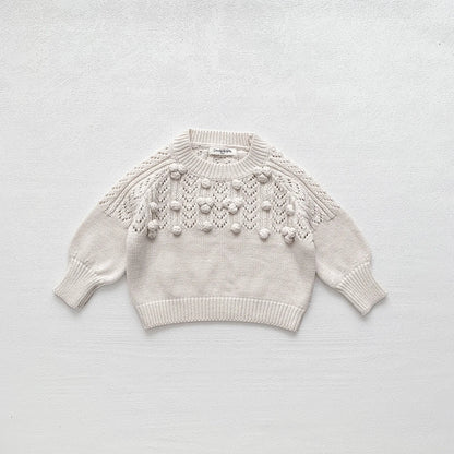 -ベビーキッズトップス レースニットぽんぽんセータートップス 2カラー - mamahalo shop - ニット・セーター -  べビー服 - 子供服 - 男の子 - 女の子