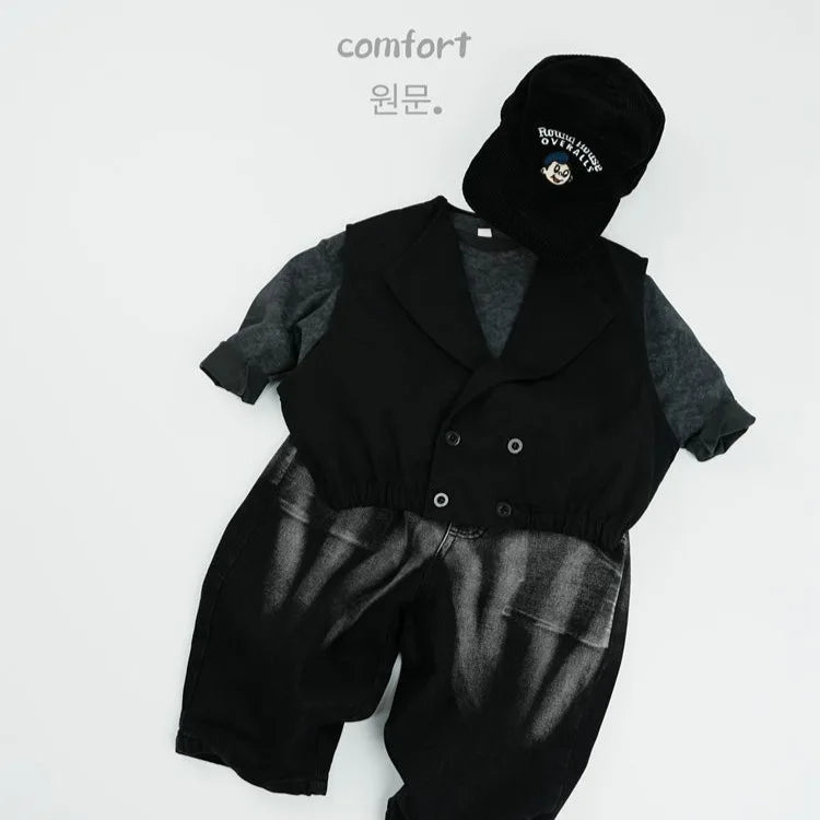 -キッズパンツ ダメージ加工ルーズワイドデニムパンツ ブラックジーンズ【mh0007217】 - mamahalo shop - デニムパンツ -  べビー服 - 子供服 - 男の子 - 女の子