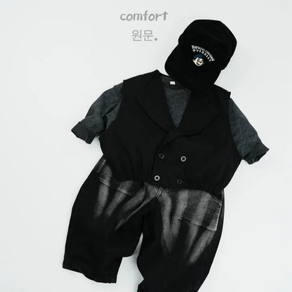 -キッズパンツ ダメージ加工ルーズワイドデニムパンツ ブラックジーンズ【mh0007217】 - mamahalo shop - デニムパンツ -  べビー服 - 子供服 - 男の子 - 女の子