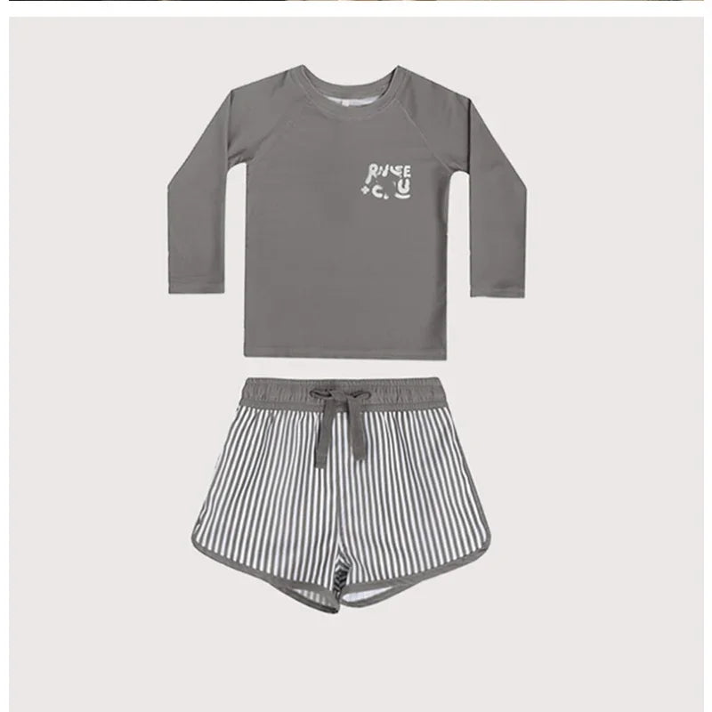 -キッズ水着 セパレート 長袖トップス+パンツ スイムウェア ラッシュガード ボーイズ 2カラー【mh0005809】 - mamahalo shop - ベビー用水着 -  べビー服 - 子供服 - 男の子 - 女の子