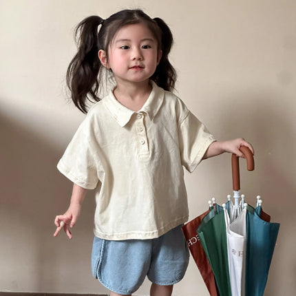 キッズトップス 半袖ポロシャツ ルーズシルエット 2カラー - mamahalo shop - 半袖シャツ・ブラウス - ベビー服 - 子供服 - 男の子 - 女の子