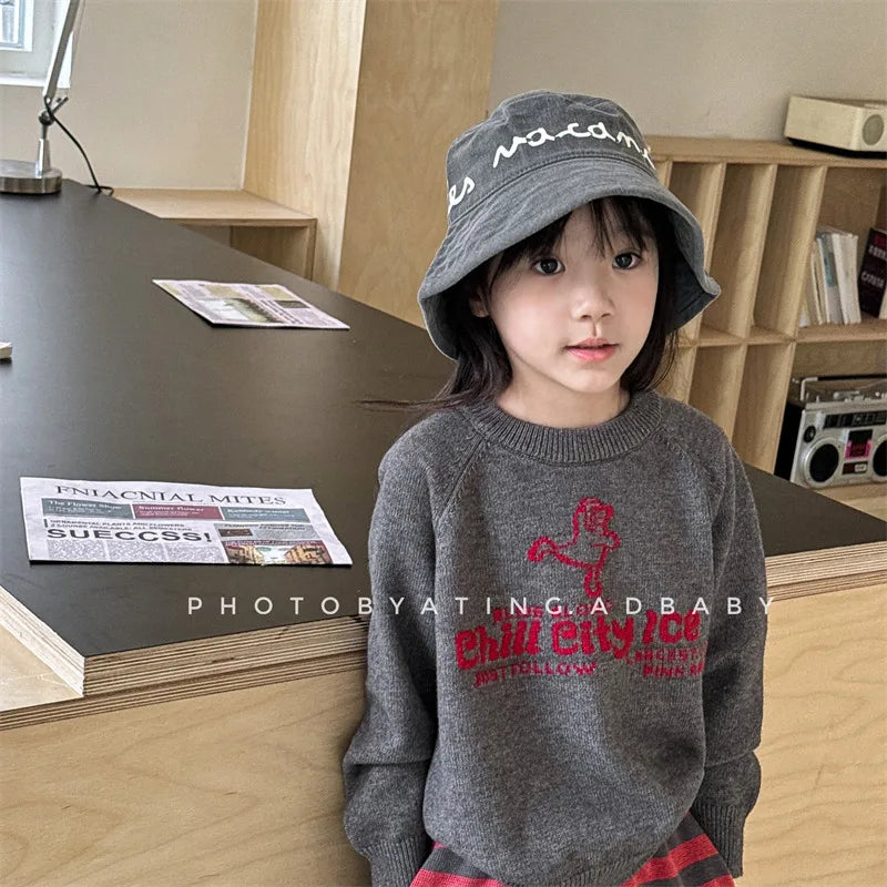 -キッズトップス ニットセーター アイススケート レターロゴ 3カラー - mamahalo shop - ニット・セーター -  べビー服 - 子供服 - 男の子 - 女の子