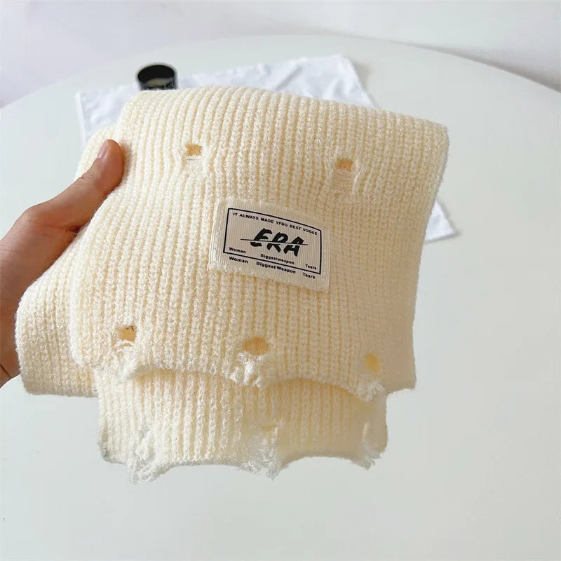 -キッズマフラー ネックウォーマー ニットスカーフ 無地 ダメージ加工 - mamahalo shop - ネックウォーマー -  べビー服 - 子供服 - 男の子 - 女の子