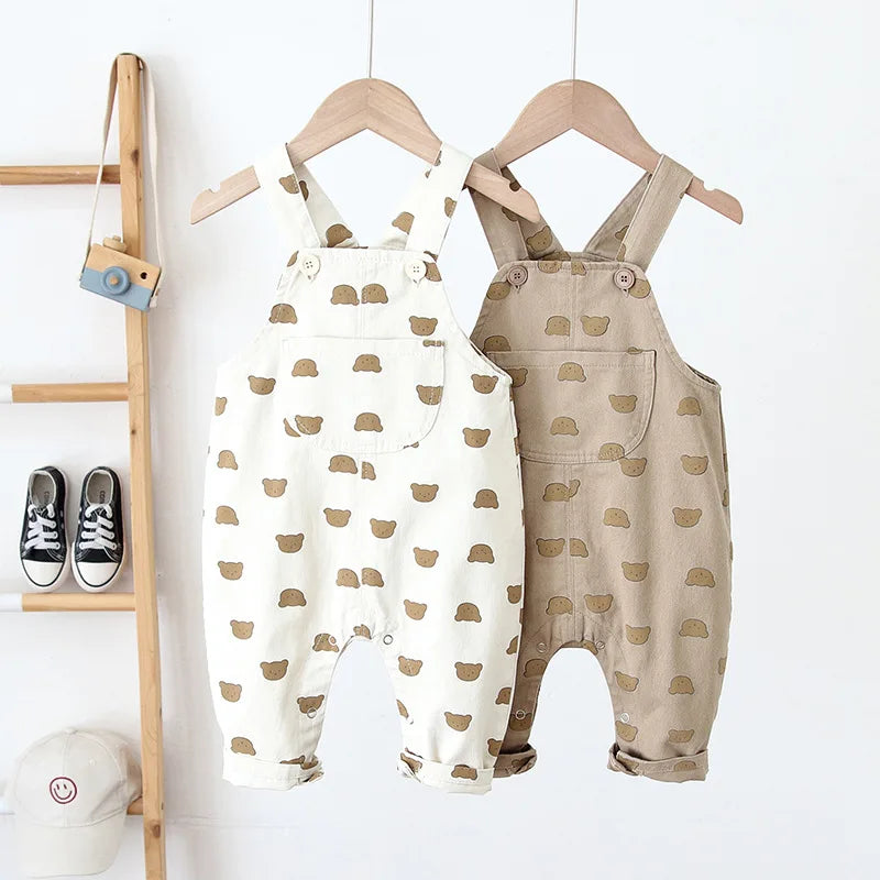 -ベビーオーバーオール サスペンダーパンツ サロペット ベアくまプリント 2カラー - mamahalo shop - オーバーオール -  べビー服 - 子供服 - 男の子 - 女の子