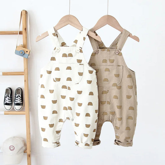 -ベビーオーバーオール サスペンダーパンツ サロペット ベアくまプリント 2カラー - mamahalo shop - オーバーオール -  べビー服 - 子供服 - 男の子 - 女の子