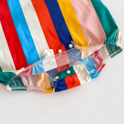 -ベビーロンパース カラフルストライプ キャミソールボディスーツ リボン【mh0006551】 - mamahalo shop - ノースリーブロンパース -  べビー服 - 子供服 - 男の子 - 女の子