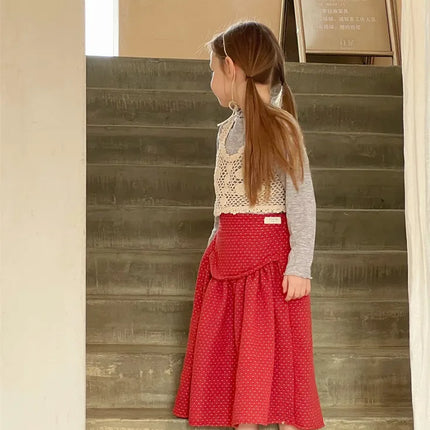 キッズベスト 重ね着 クロシェット レース編みベスト ベージュ - mamahalo shop - ベスト - ベビー服 - 子供服 - 男の子 - 女の子