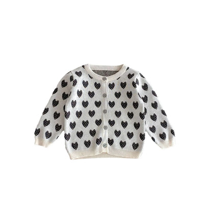 -キッズカーディガン ニットジャケット ハート ベージュ【mh0006637】 - mamahalo shop - カーディガン・パーカー -  べビー服 - 子供服 - 男の子 - 女の子