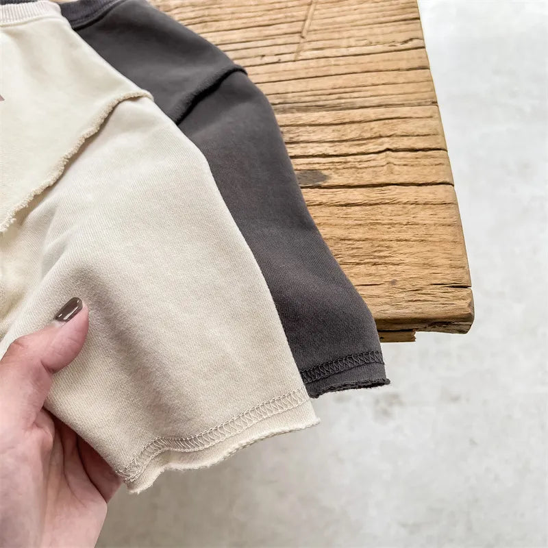 -キッズ レターロゴ スウェット ルーズ プルオーバー 長袖 Tシャツ トップス - mamahalo shop - 長袖Tシャツ -  べビー服 - 子供服 - 男の子 - 女の子