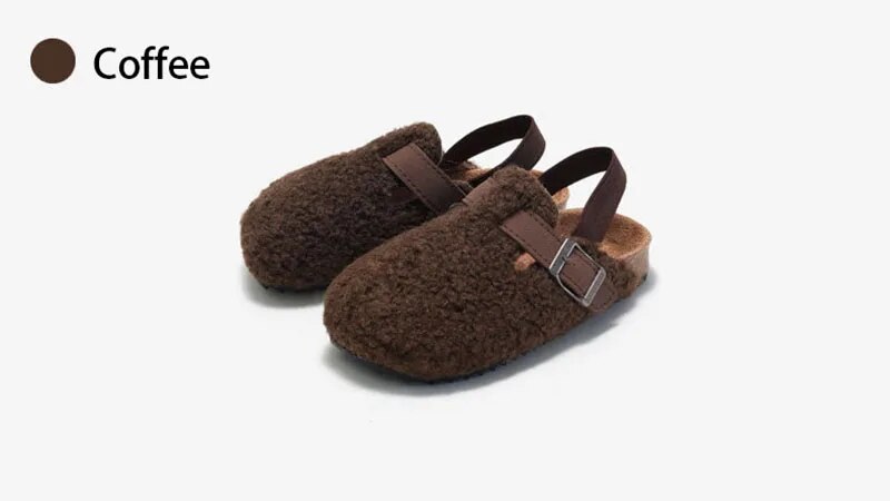 -キッズシューズ ボアフリースサンダル 靴 ベージュ ブラウン 2カラー ユニセックス 男の子 女の子 - mamahalo shop - 靴 -  べビー服 - 子供服 - 男の子 - 女の子