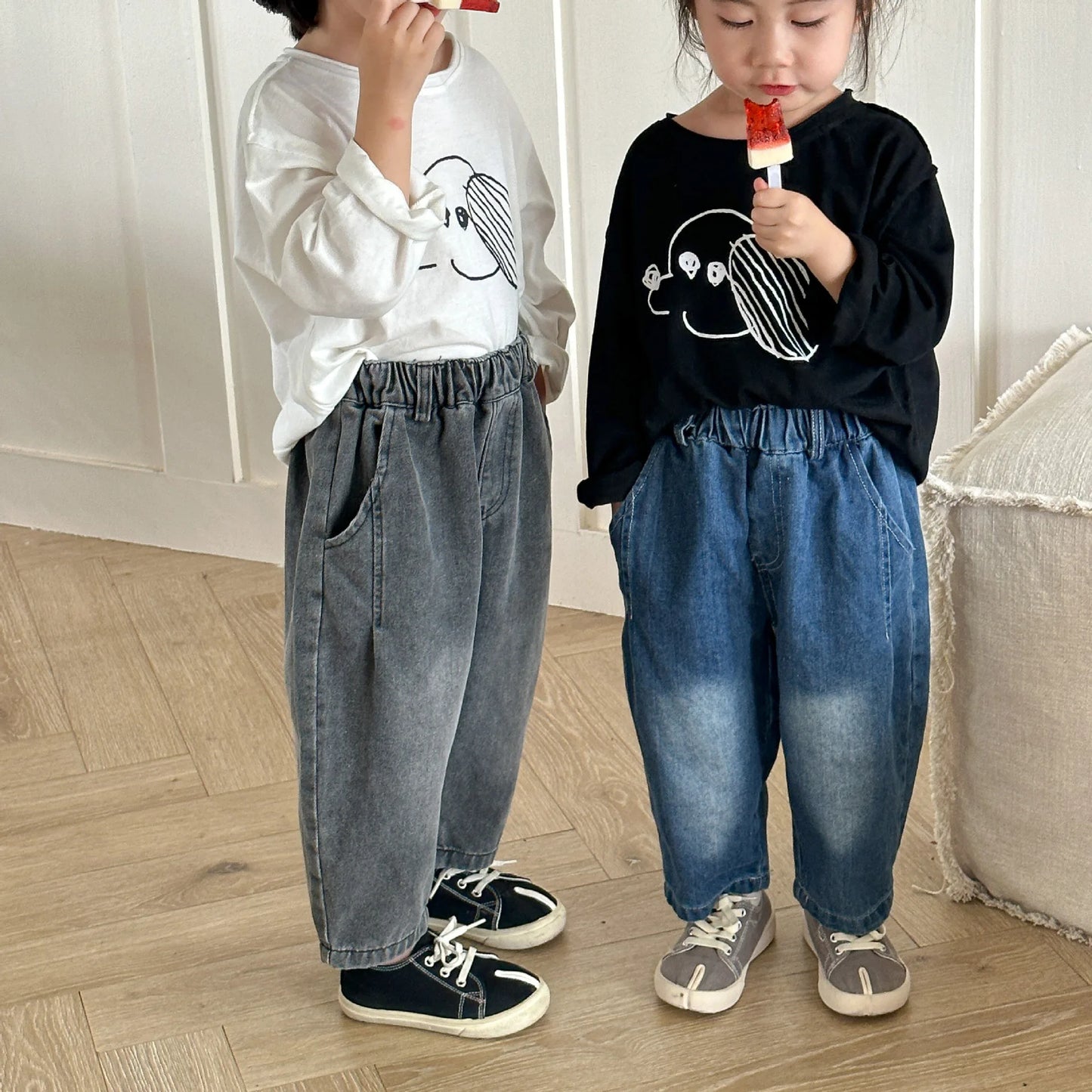 -キッズパンツ ルーズロングデニムパンツ ジーンズ2カラー - mamahalo shop - デニムパンツ -  べビー服 - 子供服 - 男の子 - 女の子