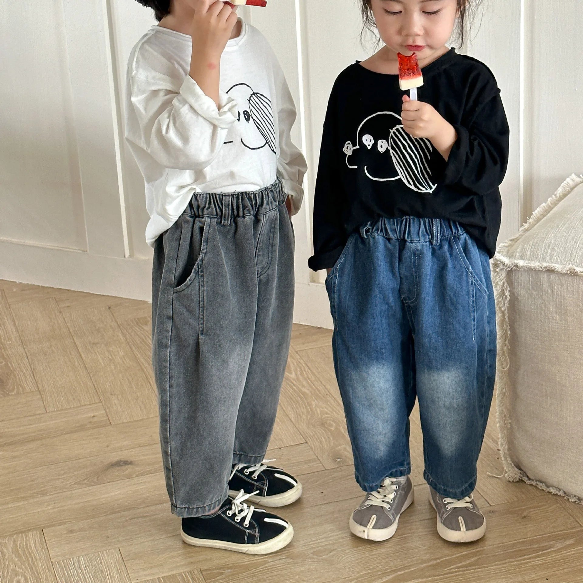 -キッズパンツ ルーズロングデニムパンツ ジーンズ2カラー - mamahalo shop - デニムパンツ -  べビー服 - 子供服 - 男の子 - 女の子