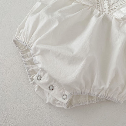 -ベビー レース フリル Vネックデザイン ノースリーブ ロンパース ベージュ ガールズ 5977B - mamahalo shop - ノースリーブロンパース -  べビー服 - 子供服 - 男の子 - 女の子