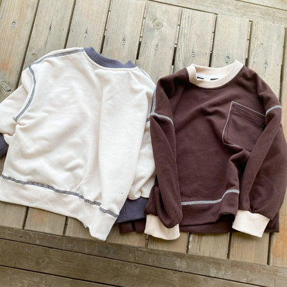 -キッズトップス ステッチアクセント長袖シンプルTシャツ 2カラー - mamahalo shop - 長袖Tシャツ -  べビー服 - 子供服 - 男の子 - 女の子