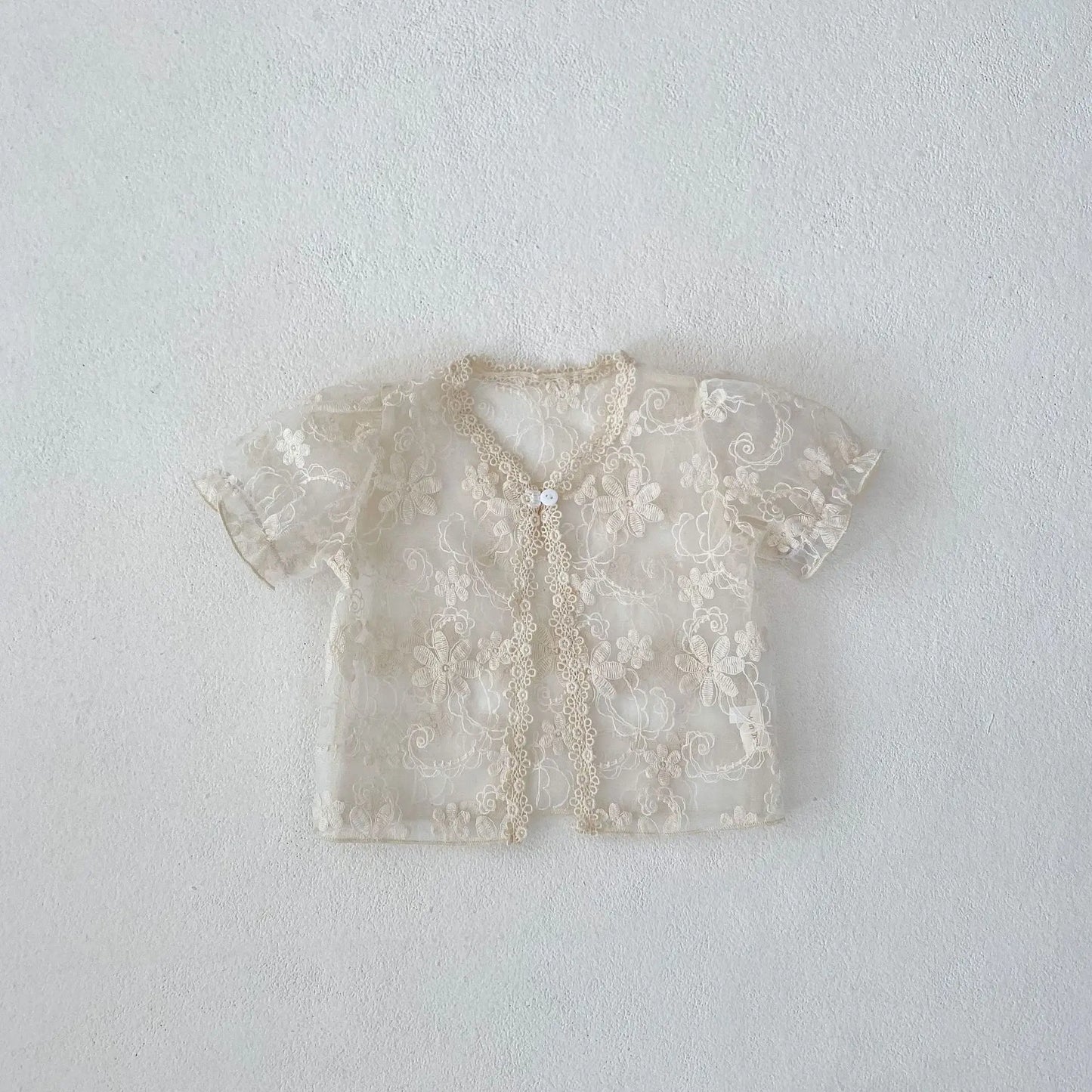 -ベビーカーディガン レース 半袖ジャケット ボレロ アプリコット【mh0006115】 - mamahalo shop - カーディガン・パーカー -  べビー服 - 子供服 - 男の子 - 女の子