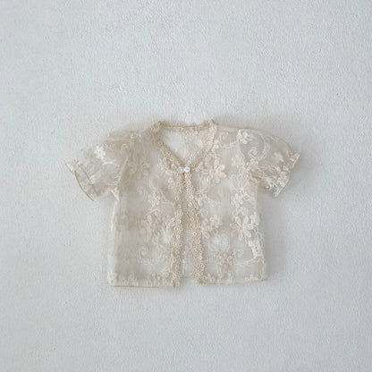 -ベビーカーディガン レース 半袖ジャケット ボレロ アプリコット【mh0006115】 - mamahalo shop - カーディガン・パーカー -  べビー服 - 子供服 - 男の子 - 女の子
