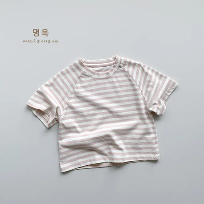 -キッズトップス 半袖ボーダーTシャツ シンプルベーシック パステル 4カラー - mamahalo shop - 半袖Tシャツ -  べビー服 - 子供服 - 男の子 - 女の子