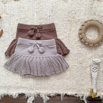 -ベビーキッズ ぽんぽん付きニットスカートブルマパンツ 2カラー - mamahalo shop - ブルマパンツ -  べビー服 - 子供服 - 男の子 - 女の子